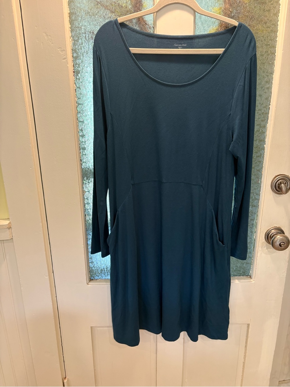 Garnet Hill L Casual Scoop Neck Long Sleeve Teal Dress